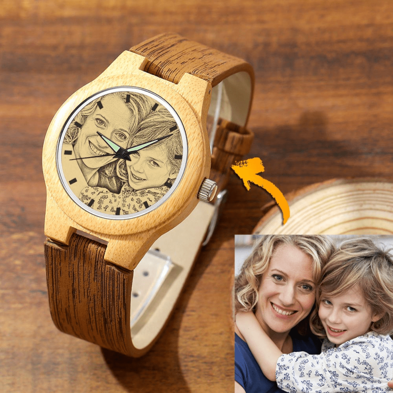 Memorial Gifts Bamboo Photo Watch Gift For Mom