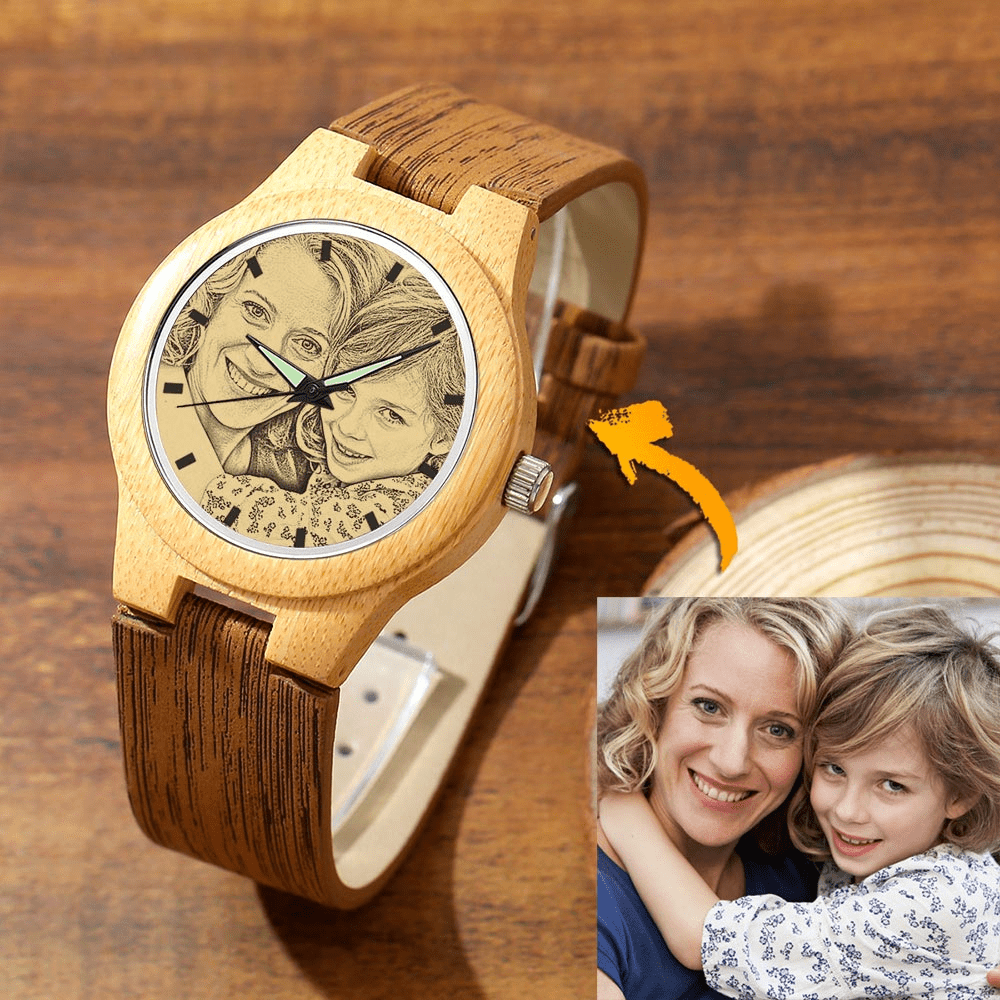 Memorial Gifts Bamboo Photo Watch Gift For Mom
