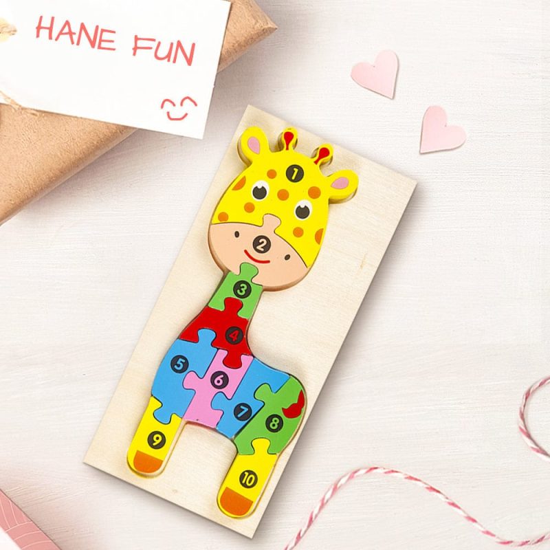 Wooden 3D Jigsaw Puzzle Giraffe Number Block Puzzles Educational Learning Montessori Toys for Toddlers