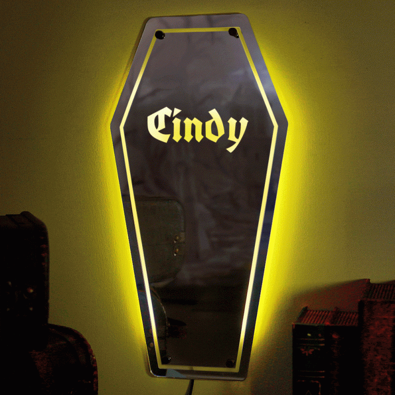 Custom Coffin Mirror Light with Name Gothic Mirror Light for Home Decor