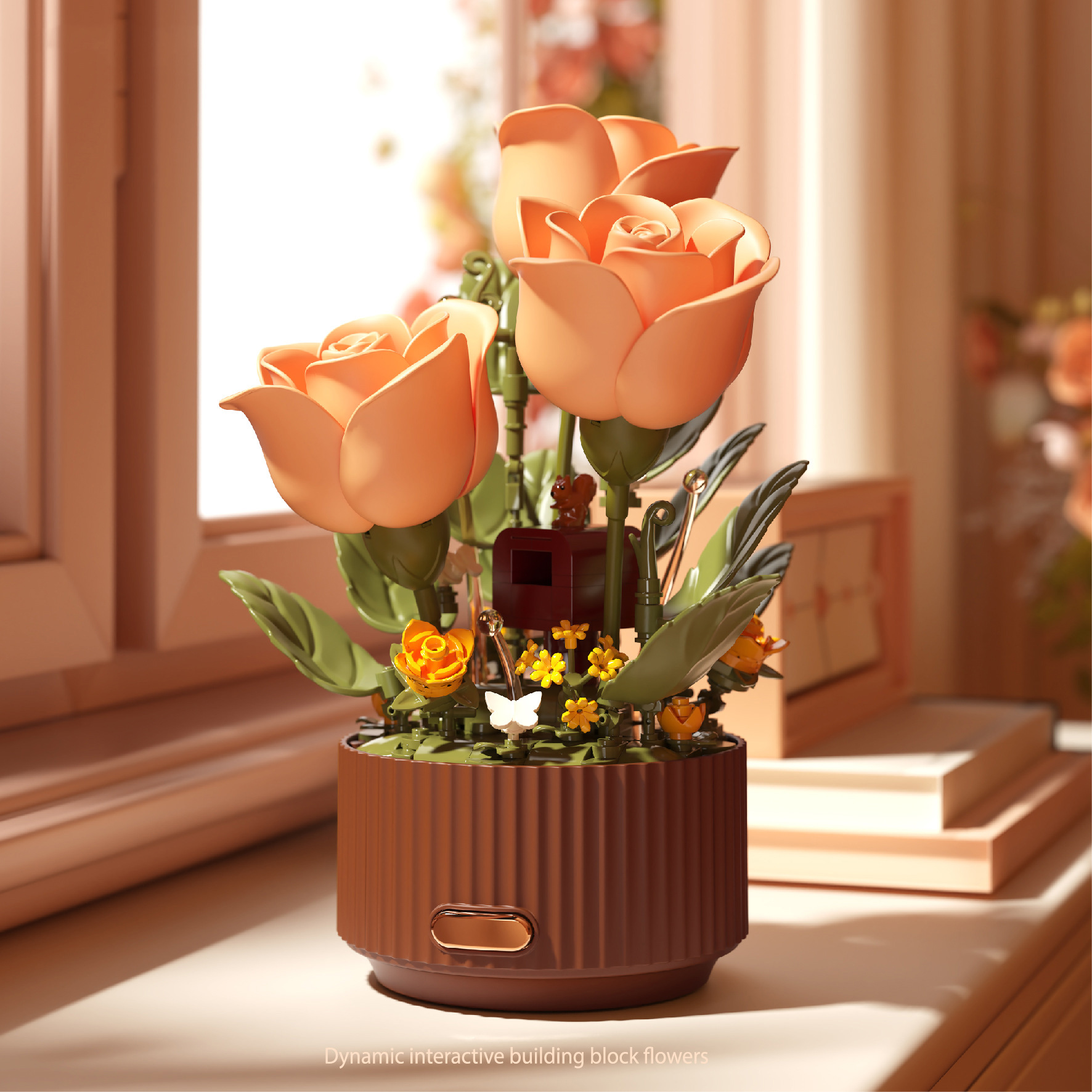 Dynamic Interactive Building Block Rose Lamp Watering Bloom Model Romantic Everlasting Flower Brick Decor DIY Rose Table Gift for Her - Image 3