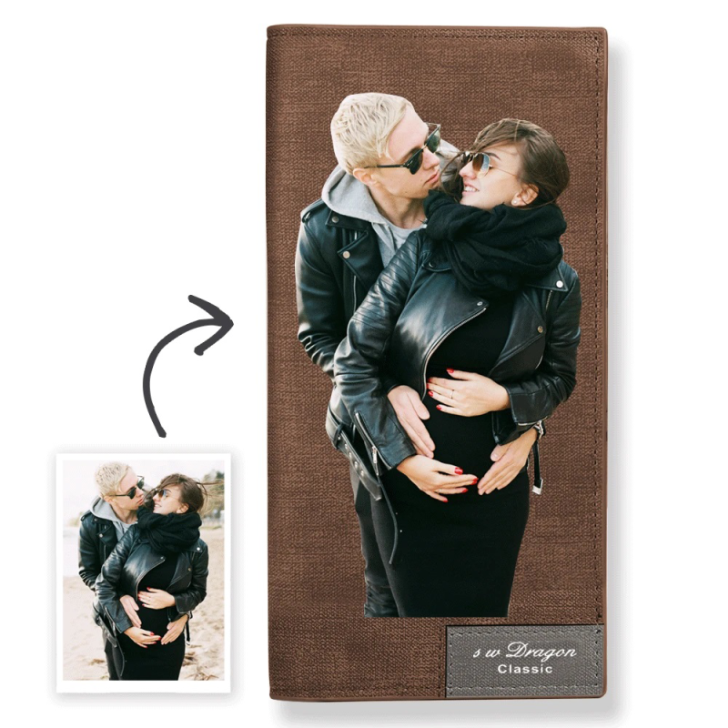 Women’s Long Custom Photo Wallet Brown Color Printing