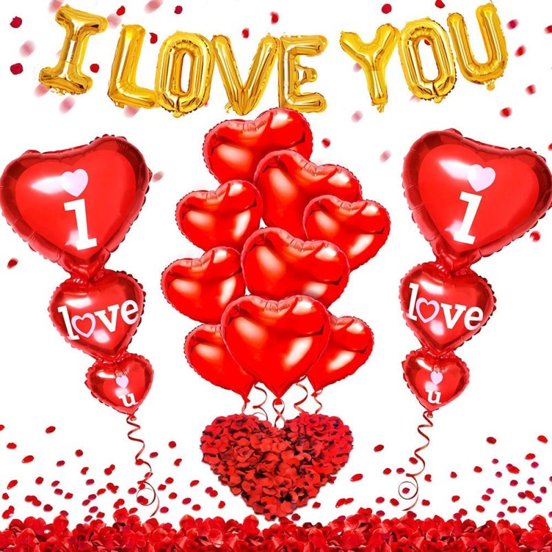 Love Balloon Set Rose Petal Combination For Valentines Day Anniversary Wedding Party Decorations Photo Prop