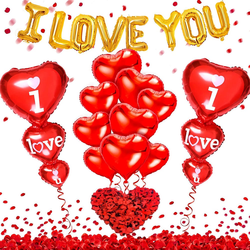 Love Balloon Set Rose Petal Combination For Valentines Day Anniversary Wedding Party Decorations Photo Prop