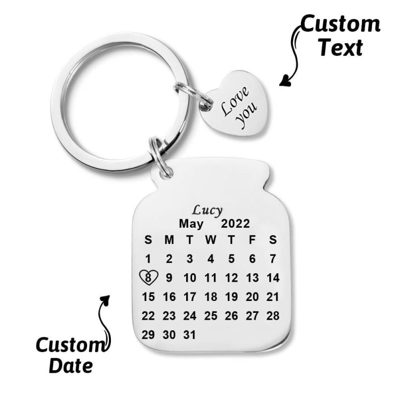 Custom Engraved Bottle Calendar Keychain Save The Date Keychain Mother’s Day Gift