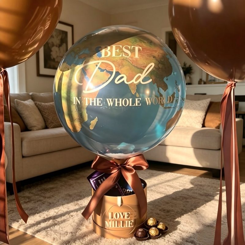 Best Dad In The Whole World Balloon Personalized Earth-Shaped Balloon Set Father’s Day Gift for Dad or for Grandpa
