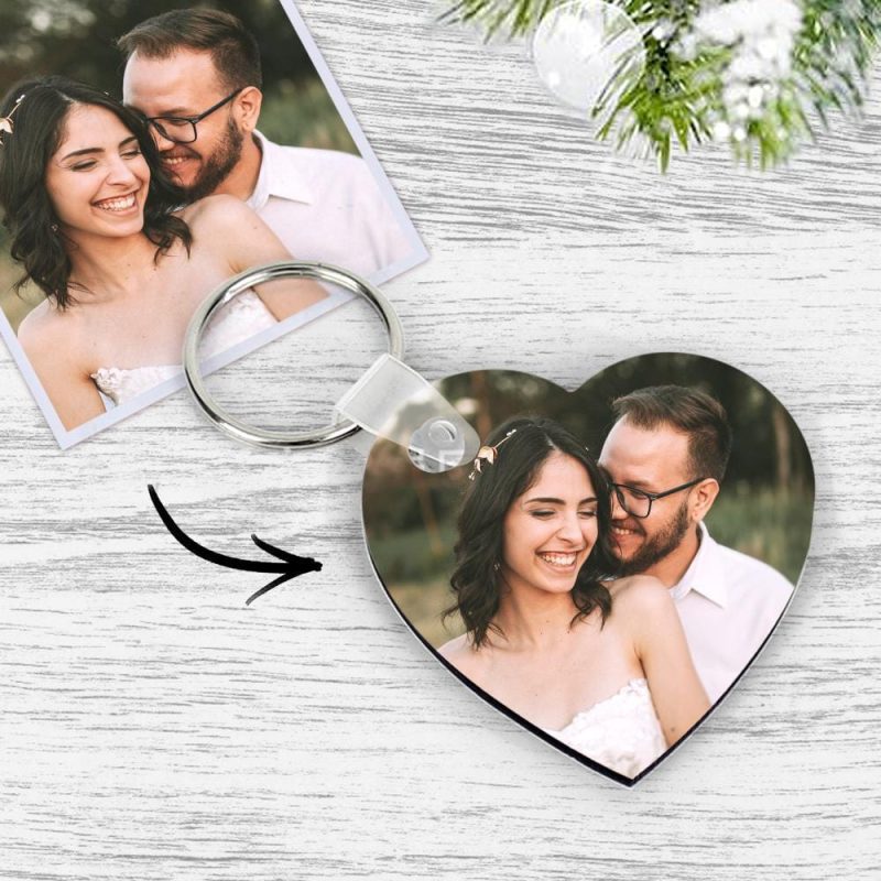 Custom Wooden Keychain Photo Keychain 5 Year Wood Anniversary Gift Valentines Day Gifts