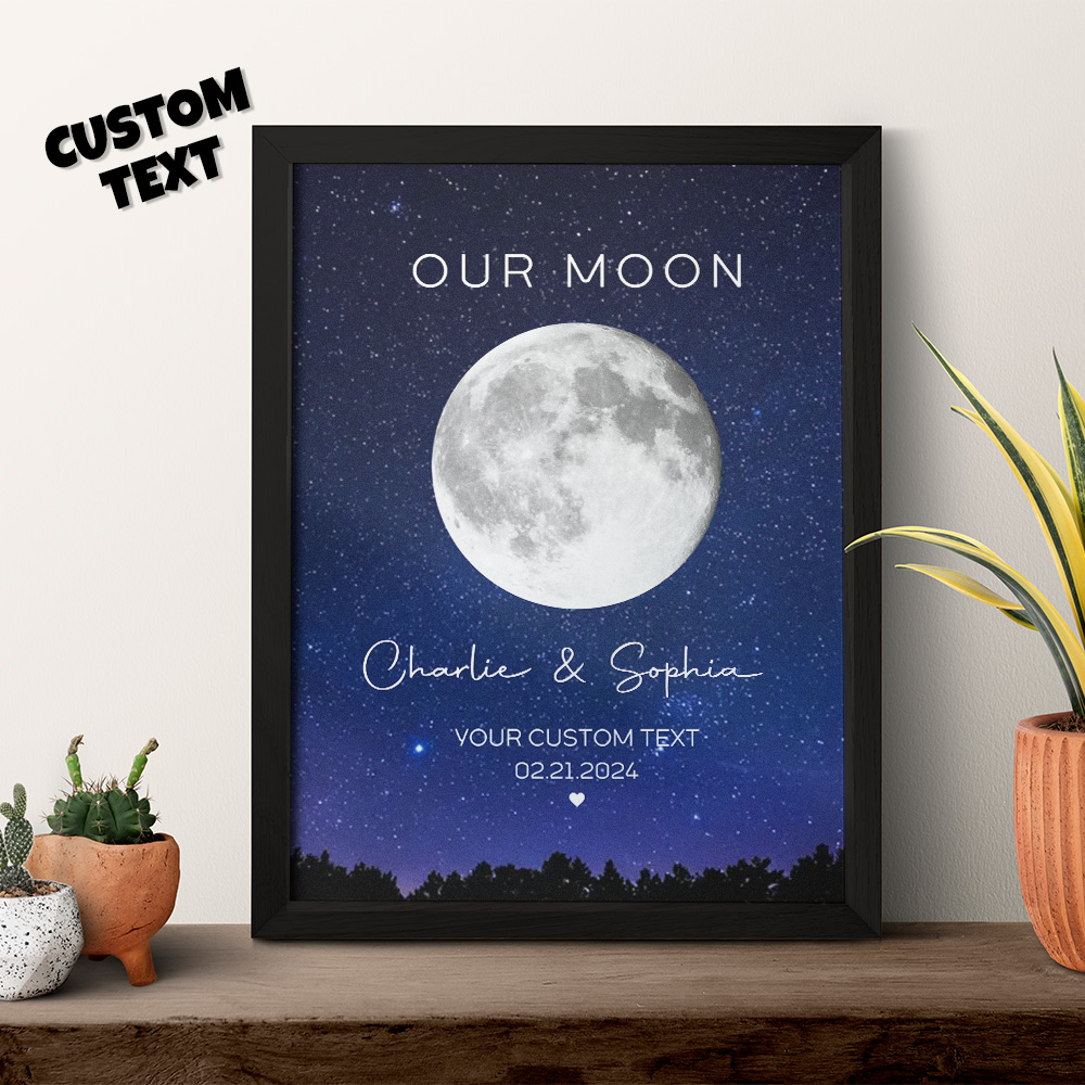 Our Moon Couple Gift Moon Phase Art Anniversary Gift For Him, Gift for Her Wedding Gift Personalized Photo Frame Decoration
