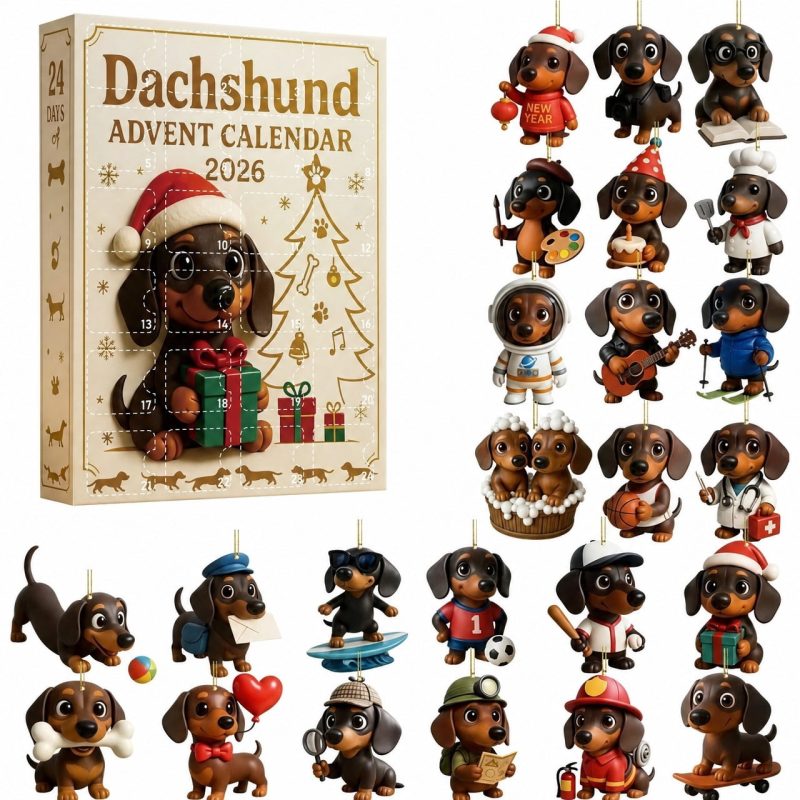 2026 Dachshund Advent Calendar, 24 Days Dog Collectible Surprises with Festive Puppy Acrylic Figures – For Lovers Family Christmas Decor Holiday Advent Gift