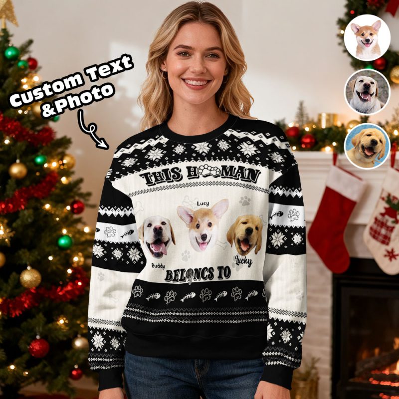Custom Face Round Neck Hoodie Personalized Custom Photo Black Christmas Gifts For Family Cute Pet Face Sweater Xmas Leds Unisex Hoodies – SantaSocks