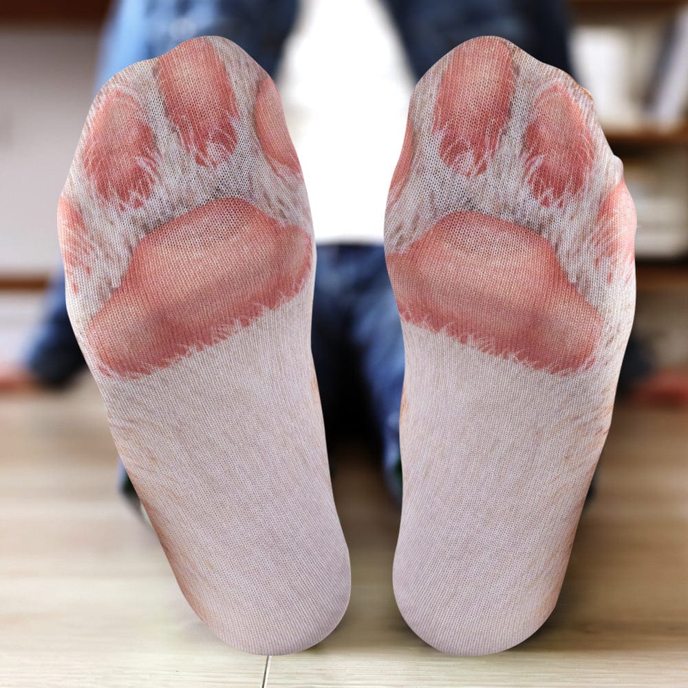 Funny 3D Print Animal Socks Feet Socks Funny Socks Gifts - Orange Cat Paw - Image 2
