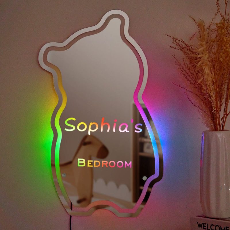 Custom Mirror Light Personalized Name Bear Children’s Gift