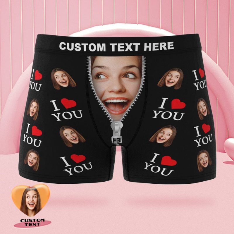 Custom Face Boxer Briefs I Love You Personalized Naughty Valentine’s Day Gift for Him