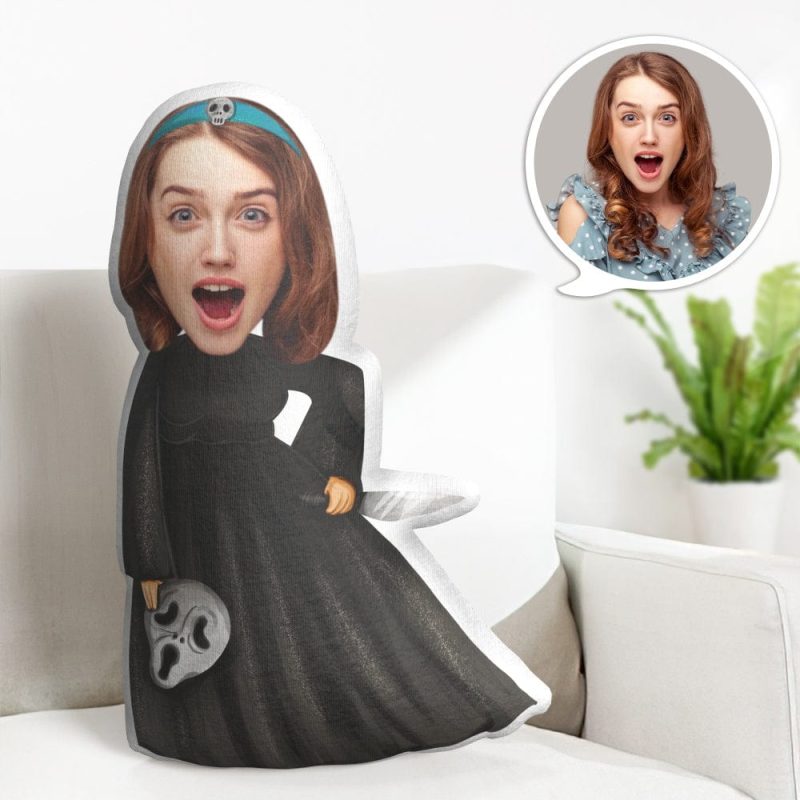 Custom Face Minime Throw Pillow Dark Witch Halloween Gift For Her
