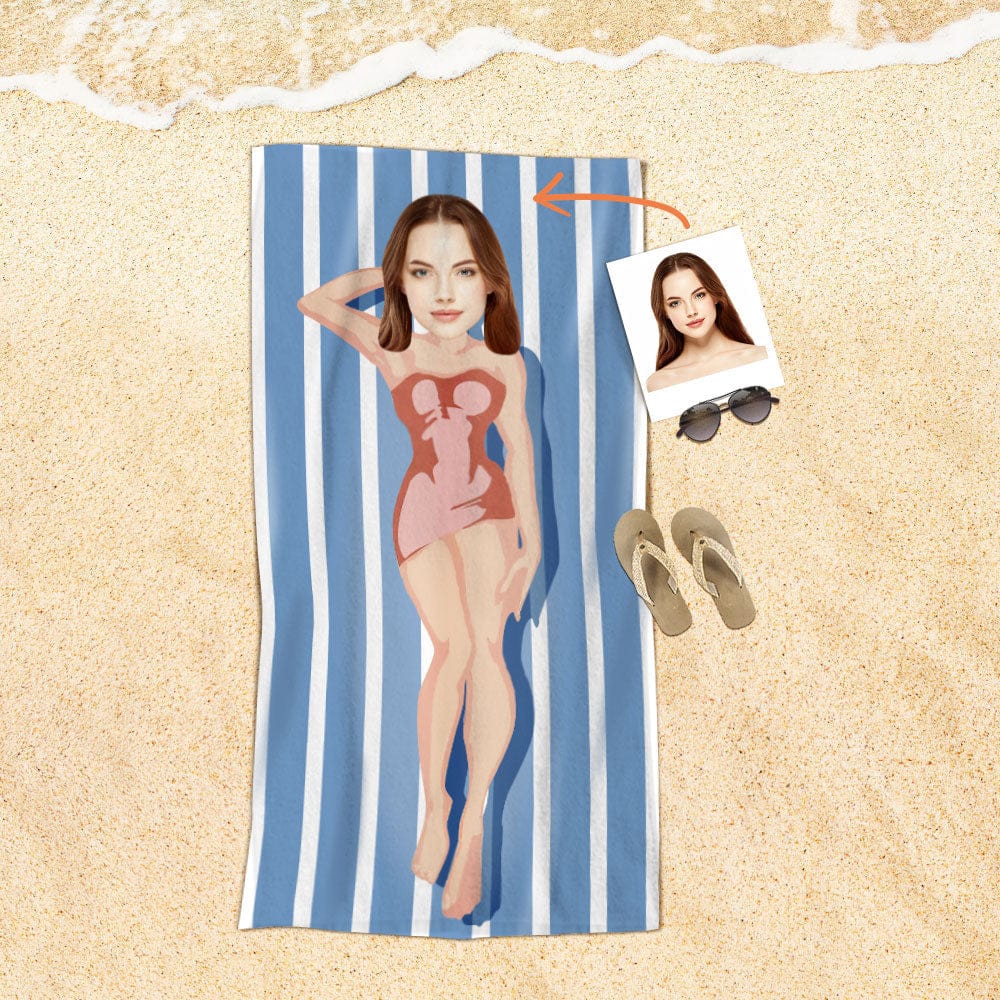Custom Face Beach Towel Personalized Red Dress Beach Towel Funny Gift for Summer - Image 2