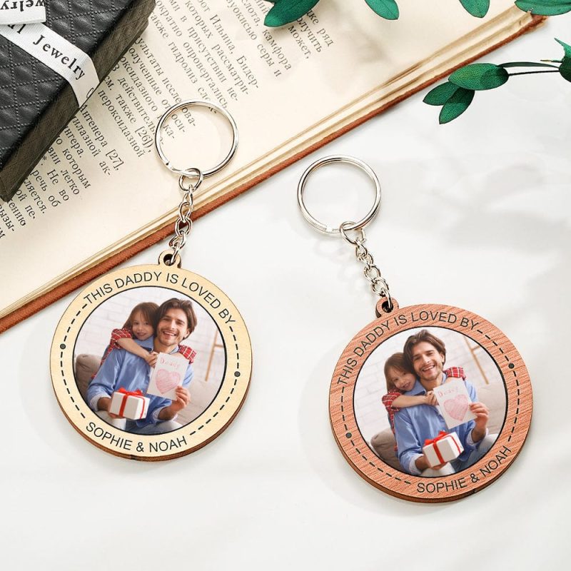 Custom Photo Keychain Personalized Wooden Round Keychain Father’s Day Gift