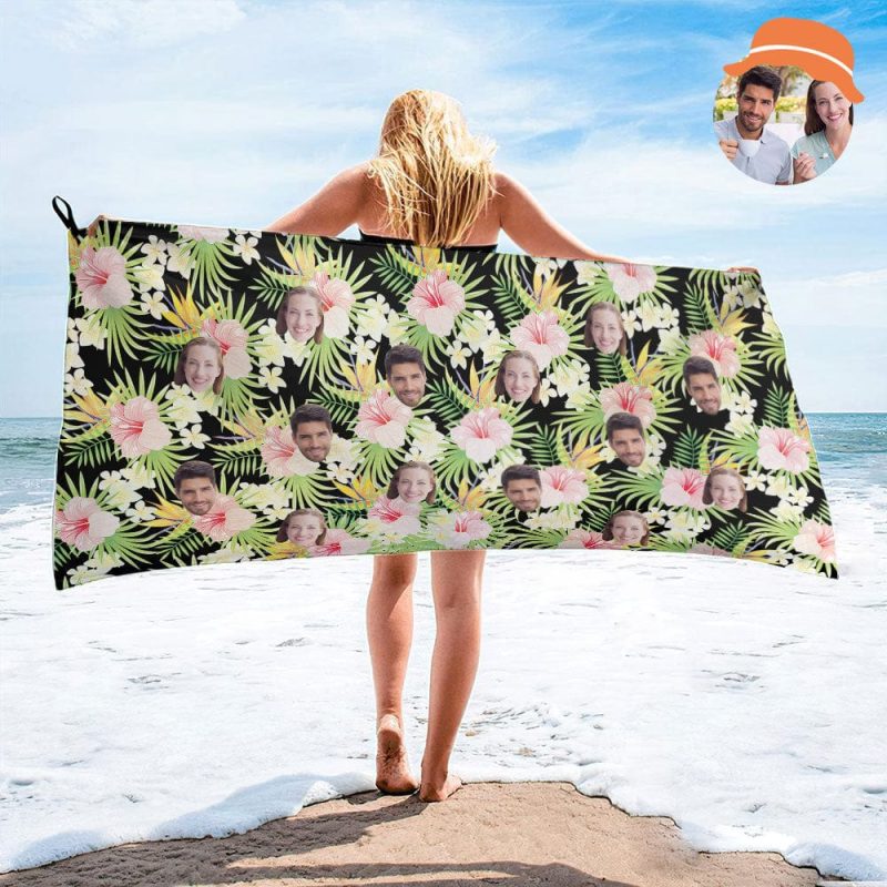 Custom Photo Towel Personalized Beach Towel Hawaii Style Towel Gift For Couple