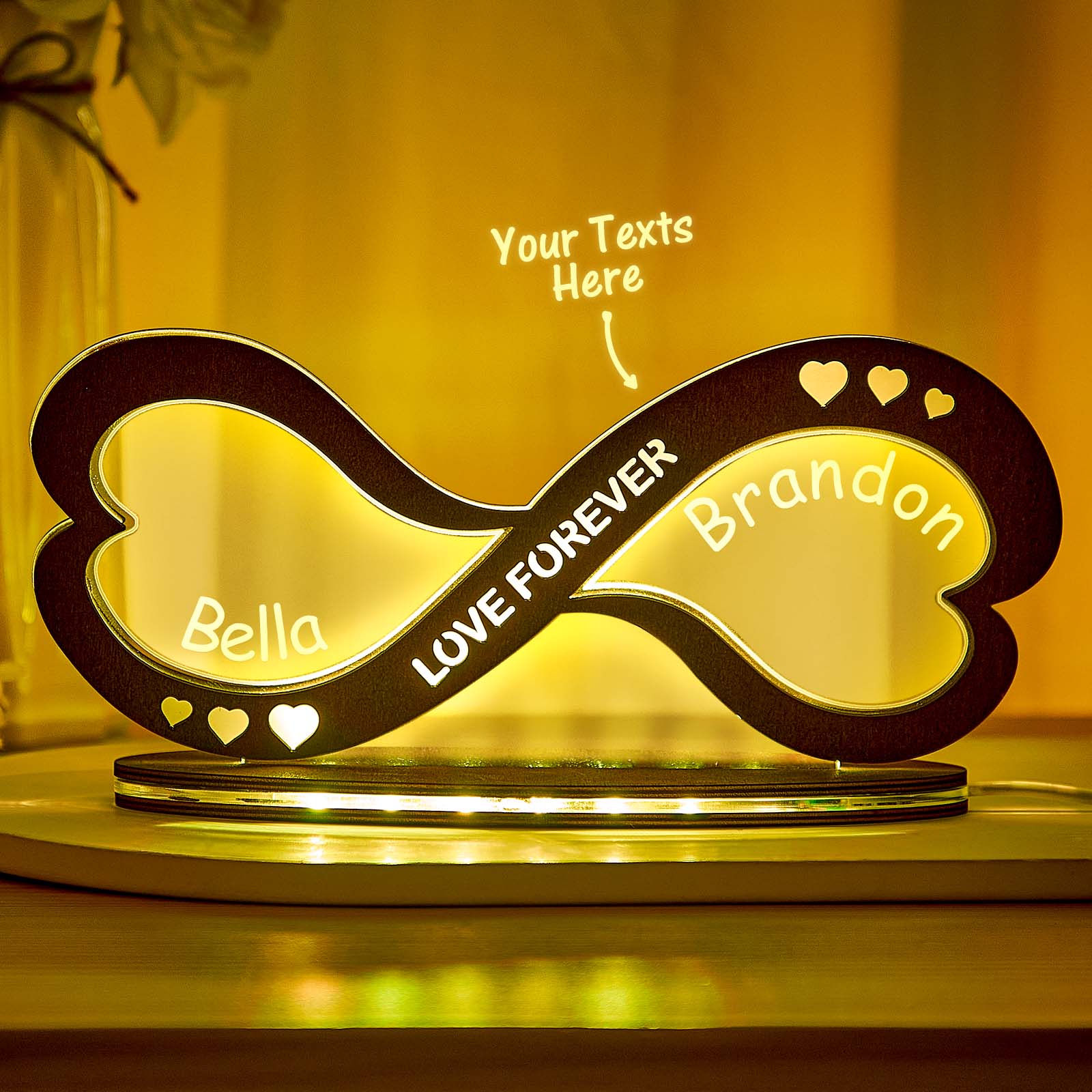 Custom Couple Names Acrylic Lamp Home Decor Personalized Infinity Symbol Wooden Night Light Anniversary Gifts - Image 2