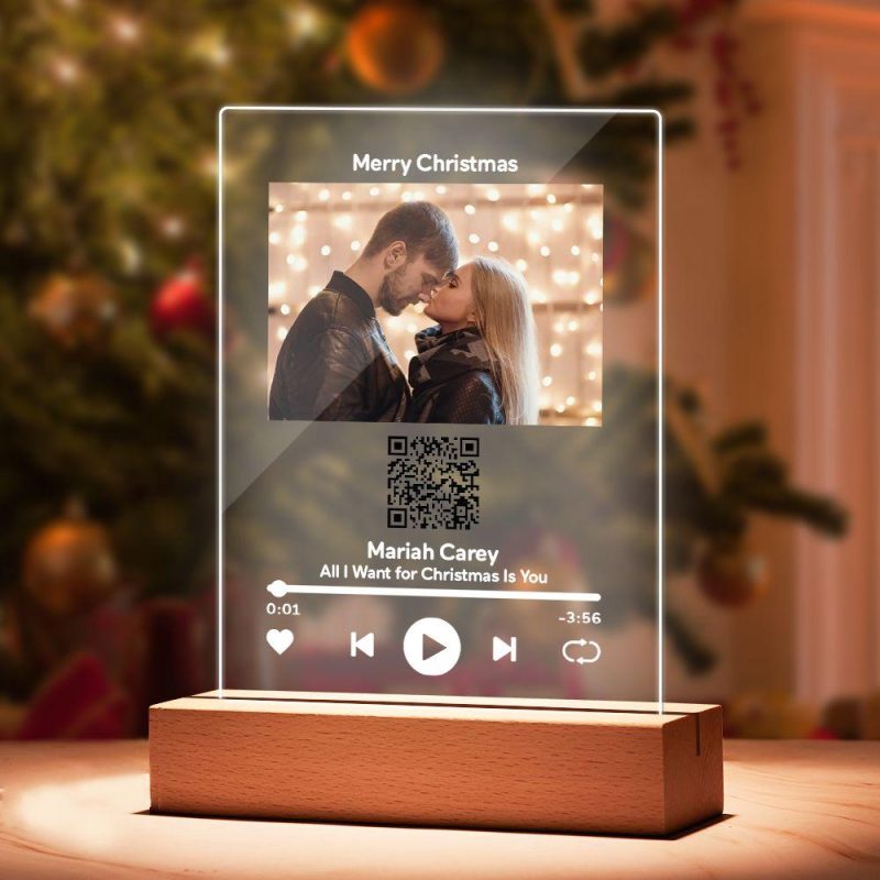 Custom Plaques with Photo Scannable QR Code Wooden Stand Gifts for Couple