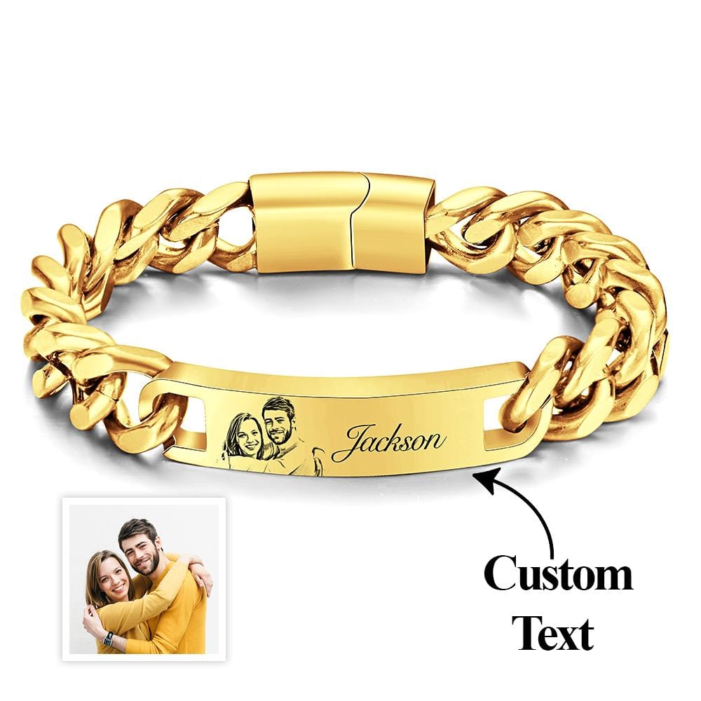 Custom Engraved Men's Bracelet Stainless Steel Photo Vintage Bracelet Jewelry-Black - Image 2