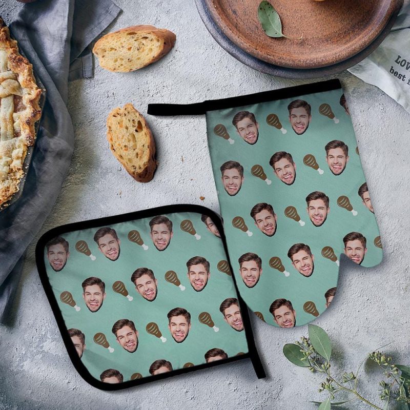 Custom Face Oven Glove and Pot Holder Set Kitchen Gifts For Wife