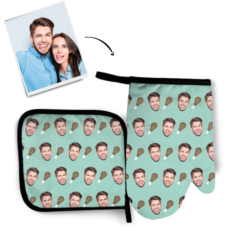 Custom Face Oven Glove and Pot Holder Set Kitchen Gifts For Wife