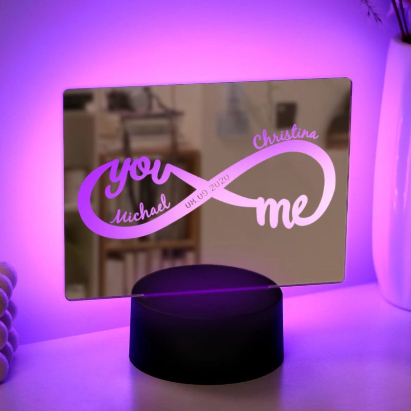 Personalized Name Mirror Lamp Infinity Love Light Gift for Couple