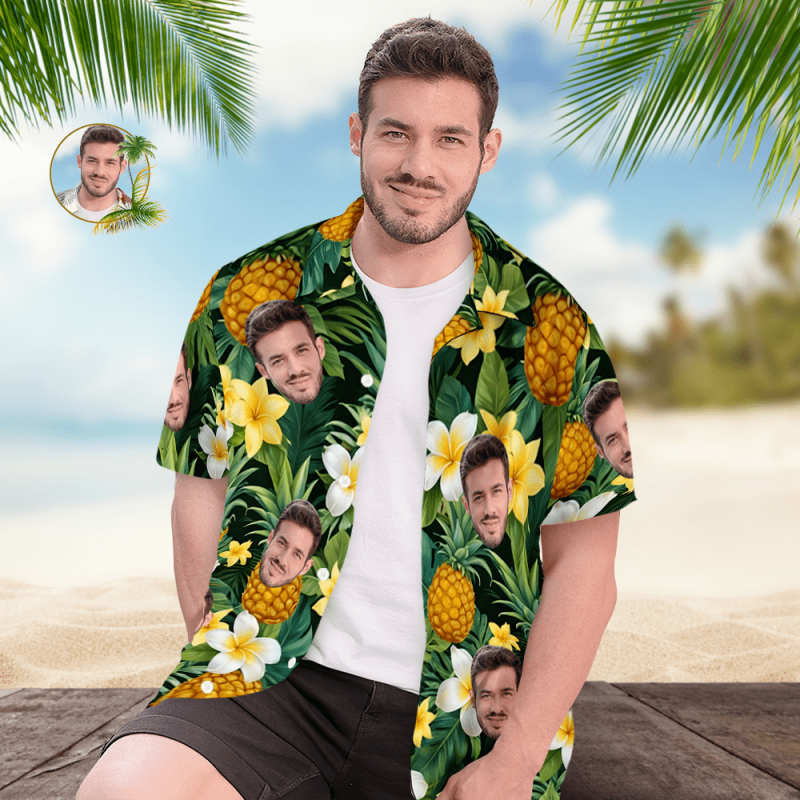 Custom Face Hawaiian Shirt Men’s Pineapple Hawaiian Shirt Gift for Him