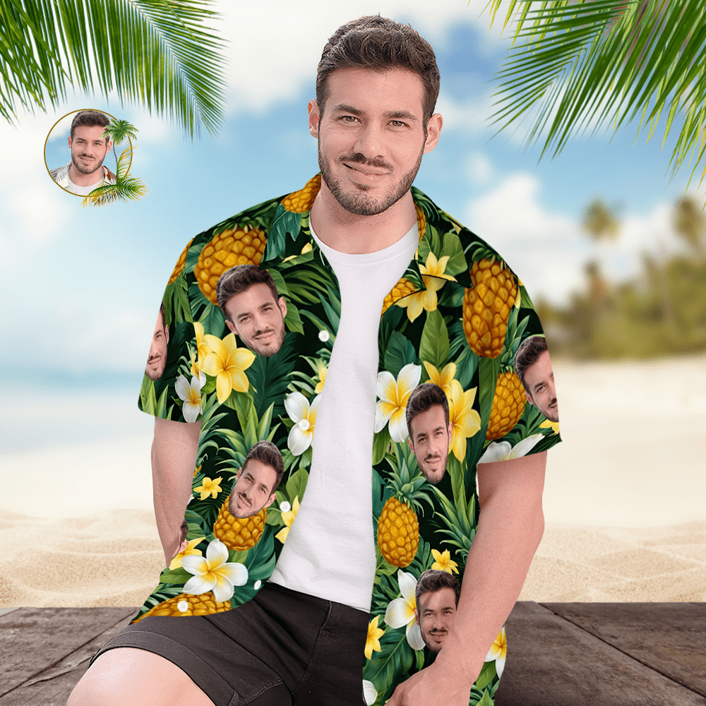 Custom Face Hawaiian Shirt Men's Pineapple Hawaiian Shirt Gift for Him