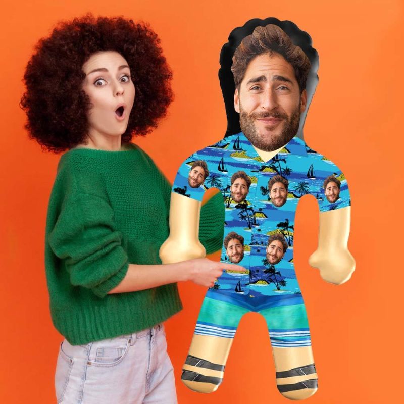 Personalized Blow Up Dolls Hawaiian Shirt Flowers and Leaves Funny Inflatable Man Printed Face for Party Favors