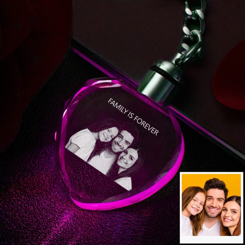 Custom Keychain Crystal Photo Keychain Heart Shape Personalized Gifts for Family
