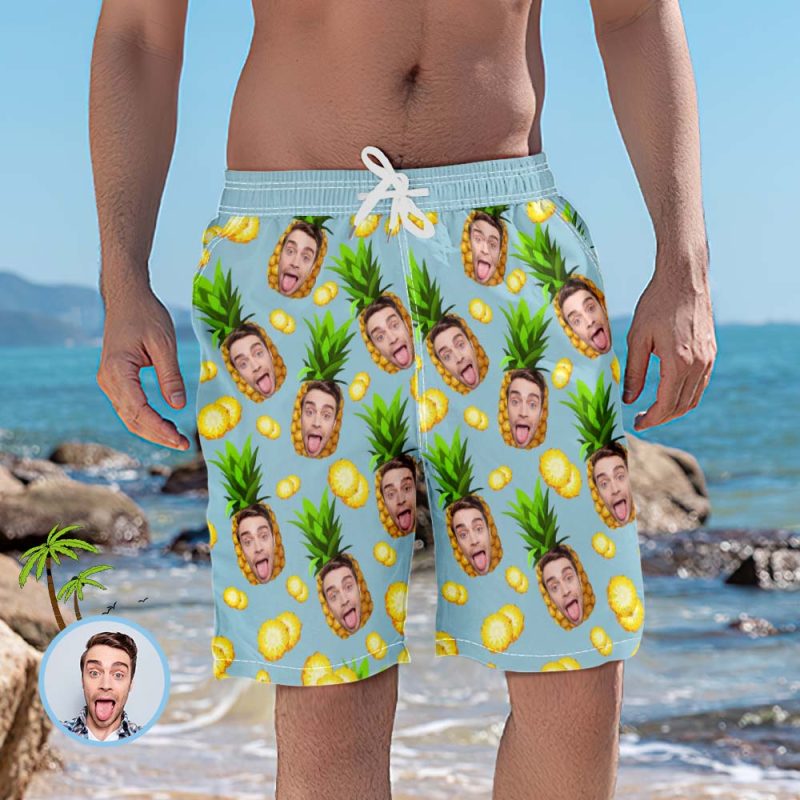 Men’s Custom Face Beach Shorts Gifts for Boyfriend – Pineapple