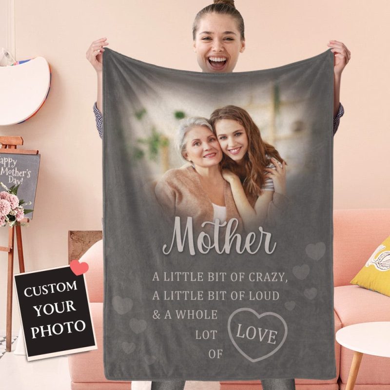 Mother’s Day Blanket Personalized Photo Blanket for Mom – Grey