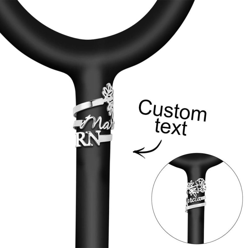 Custom Name Tag Stethoscope Hollow Out Birth Flower Accessory Gifts For Hospital Practitioners