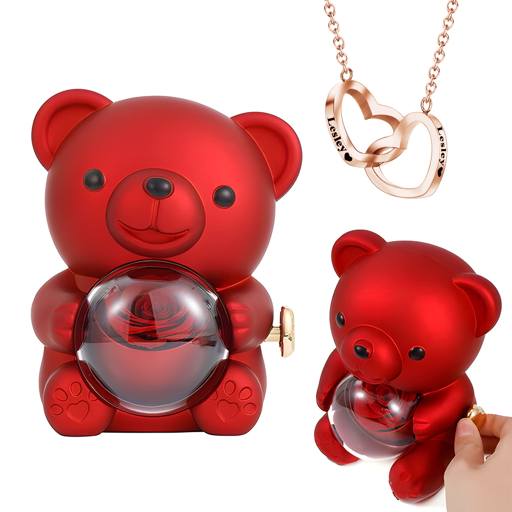 Engraved Heart Necklace with Real Rose Bear Giftbox Rose Shaped Necklace Gift Box Jewellery Gift Box - Image 3