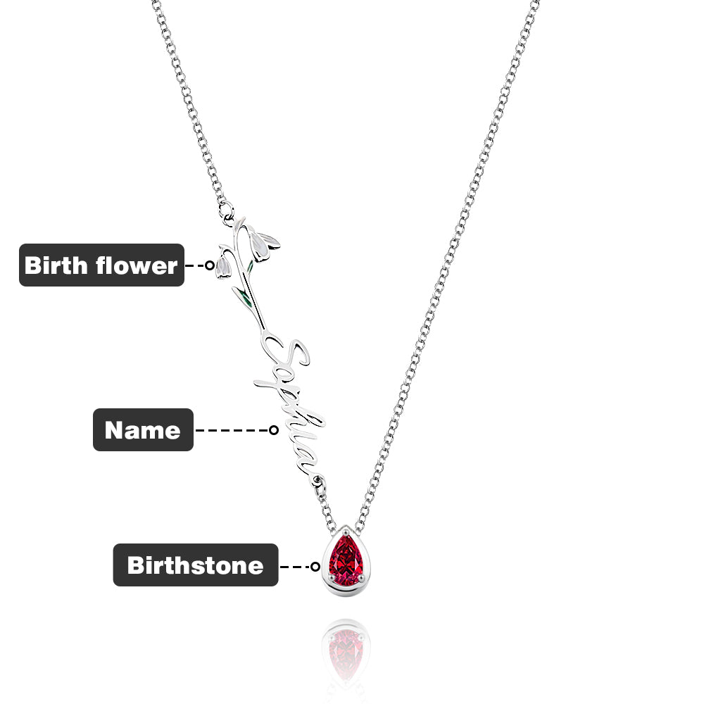 Personalized Birth Flower Birthstone Necklace with Name Necklace Jewelry Gift for Her - Image 2