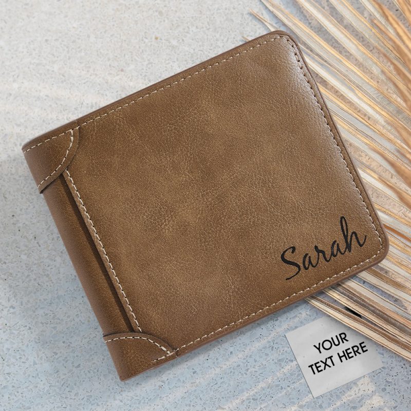 Anniverary Gifts – Men’s Custom Engraved Wallet Brown Leather