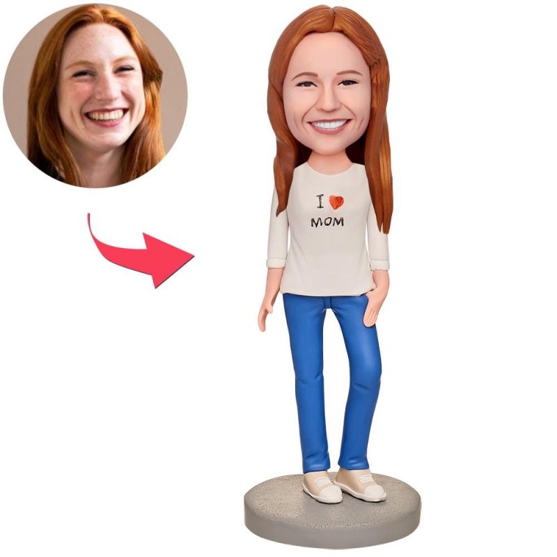 Custom Bobblehead with Engraved Text Mother’s Day Gift – I Love My Mom