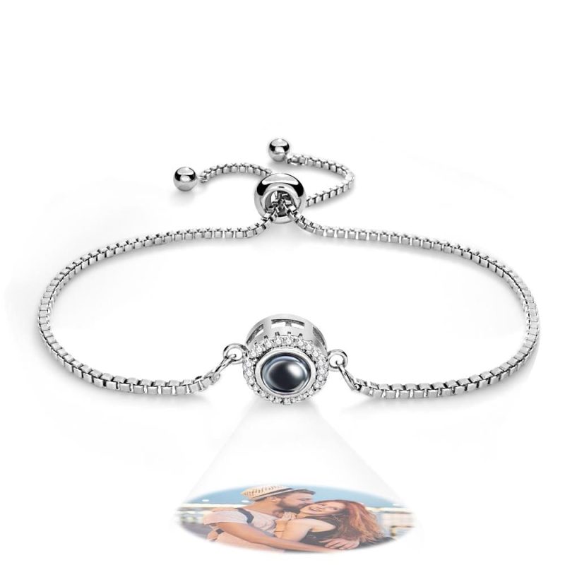 Personalized Photo Projection Bracelet Round Zircon Adjustable Bracelet Valentine’s Day Gift