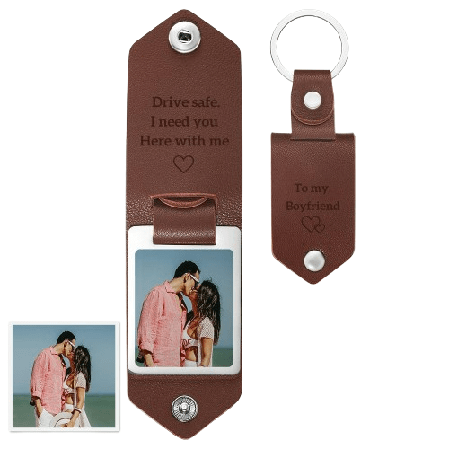 Leather Keychain For Boyfriend Photo Keychain Engrave Keychain Anniversary Gift
