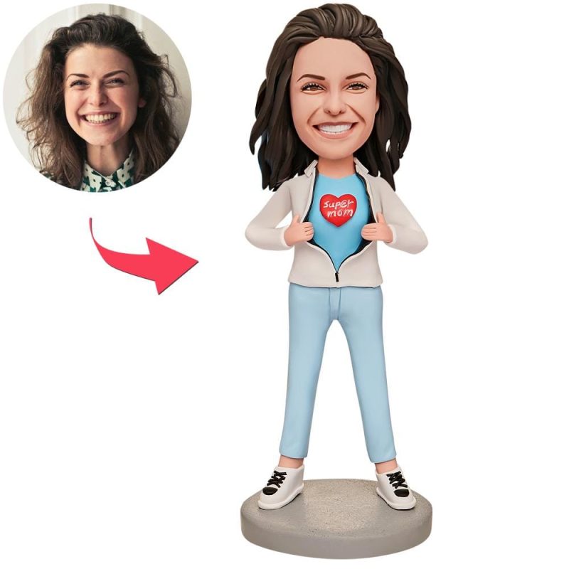 Personalized Bobblehead with Text Super Mom in White Coat Mother’s Day Gifts