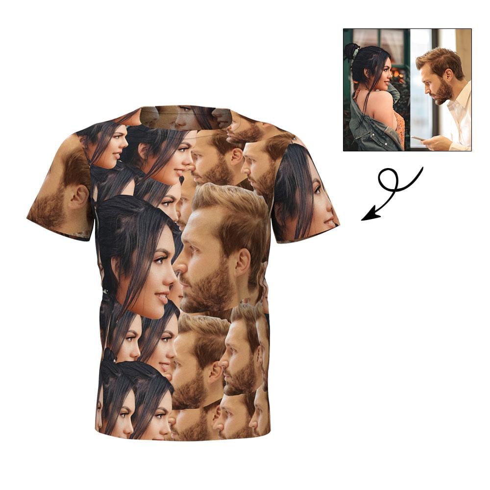 Csutom All Over Print Face T Shirt Women Photo Anniversary Gift Face T-shirt Funny Gift For Couple - Image 2