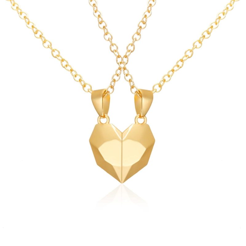Magnetic Heart Necklace Matching Necklaces For Boyfriend And Girlfriend Valentines Gift For Couple – Gold