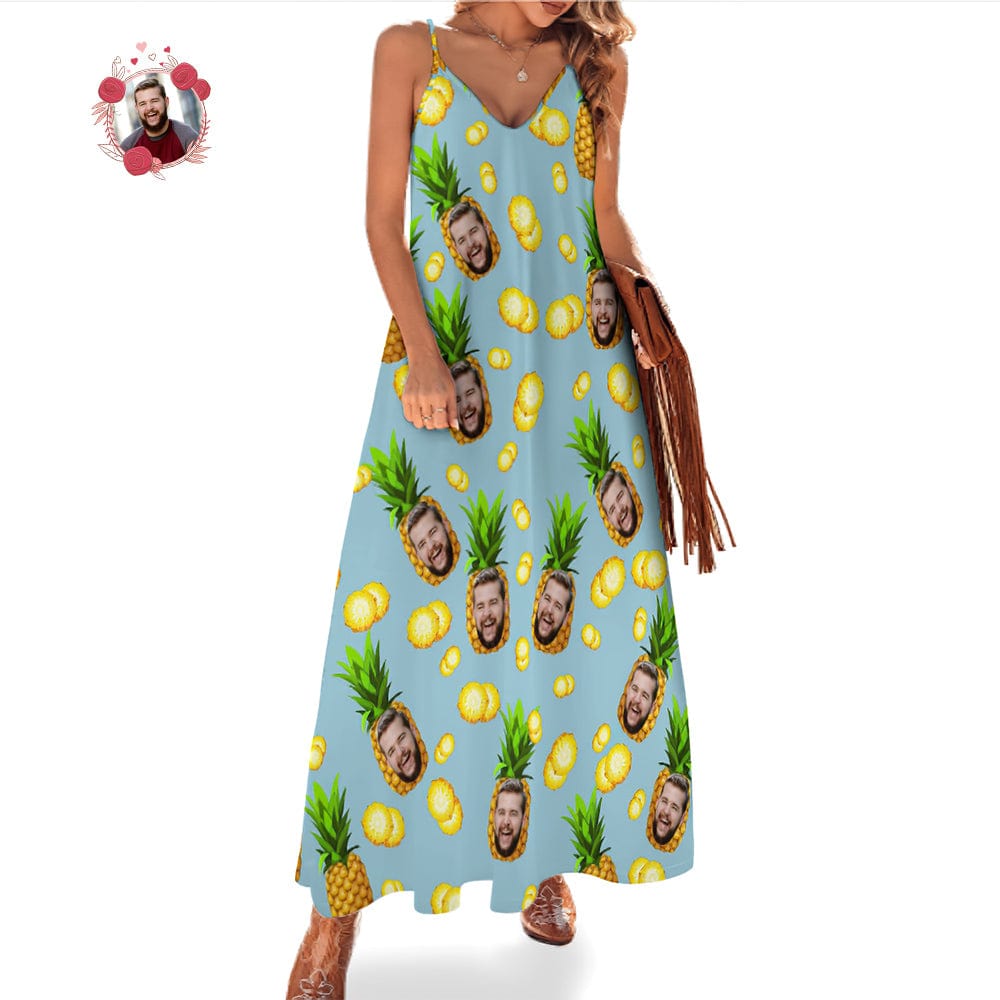 Custom Face Hawaiian Style Big Pineapple Long Dress And Shirt Family Matching - Image 2