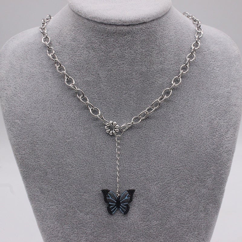 Blue and Black Butterfly Necklace Hip Hop Style Valentine’s Day Gifts for Couple