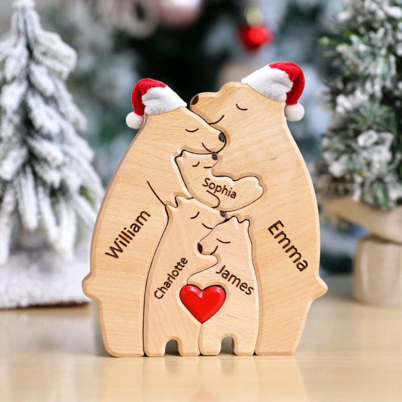Custom Names Christmas Wooden Bears Family Puzzle Home Decor Christmas Gifts For Her