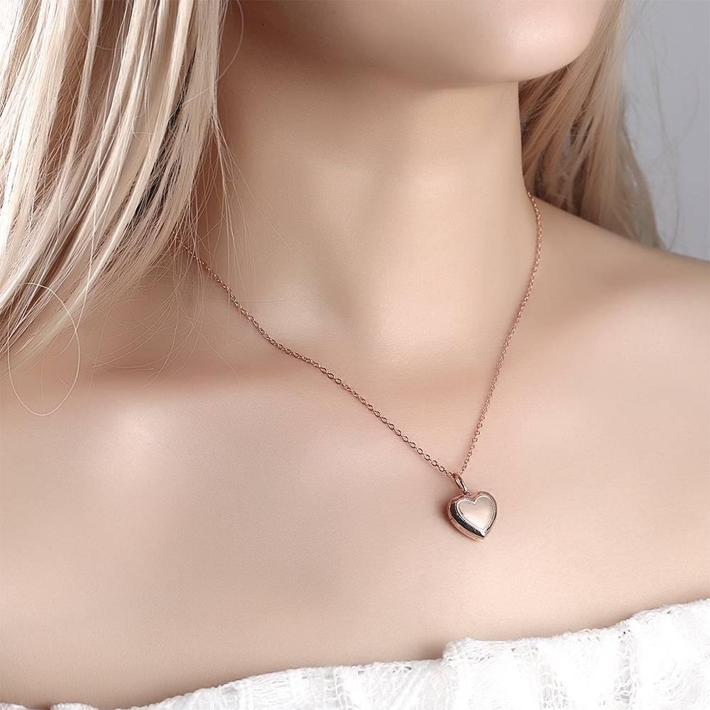 Photo Locket Necklace With Engraving Name Heart Printing Rose Gold Plated - Image 3