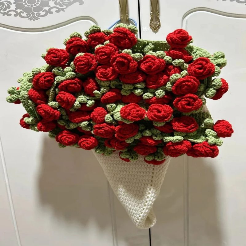 Hand-Knitted Rose Blanket DIY Kit & Ready-Made Gift for Mother’s Day Valentine’s Day