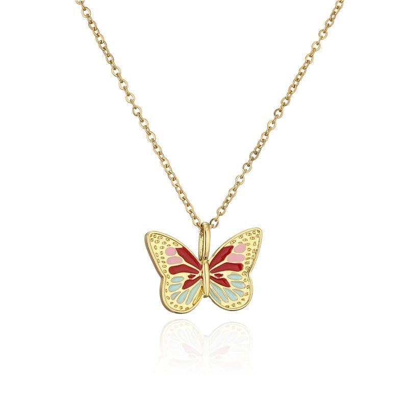 Valentine’s Day Butterfly Necklace Colorful Oil-dripping Butterfly Necklace Gifts for Girlfriend