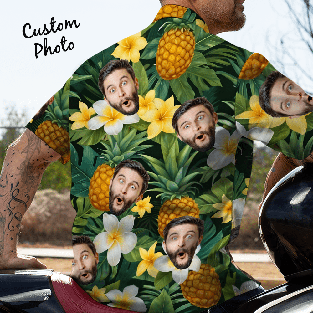 Custom Face Hawaiian Shirt Men's Pineapple Hawaiian Shirt Gift for Him - Image 2